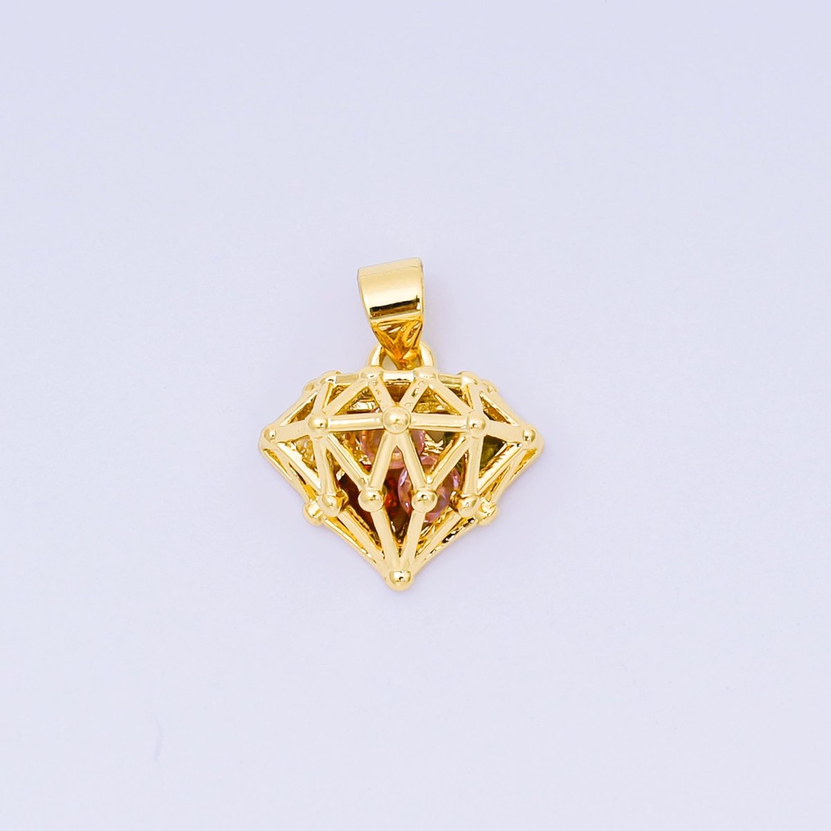 24K Gold Filled 14mm Micro Paved CZ Diamond - Shaped Pendant | AA - 1567 - DLUXCA