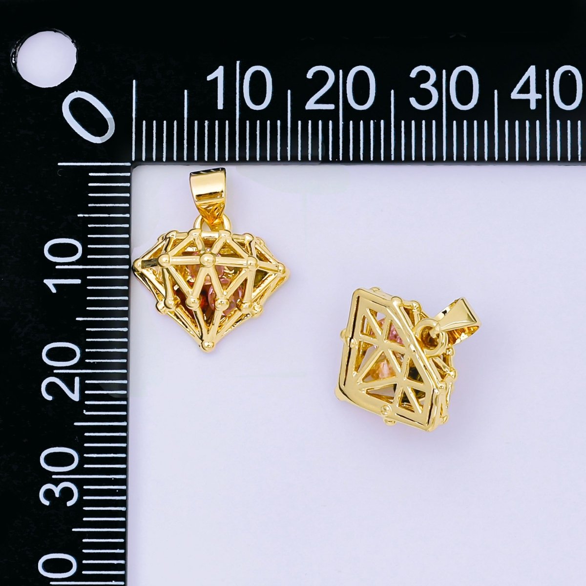 24K Gold Filled 14mm Micro Paved CZ Diamond - Shaped Pendant | AA - 1567 - DLUXCA