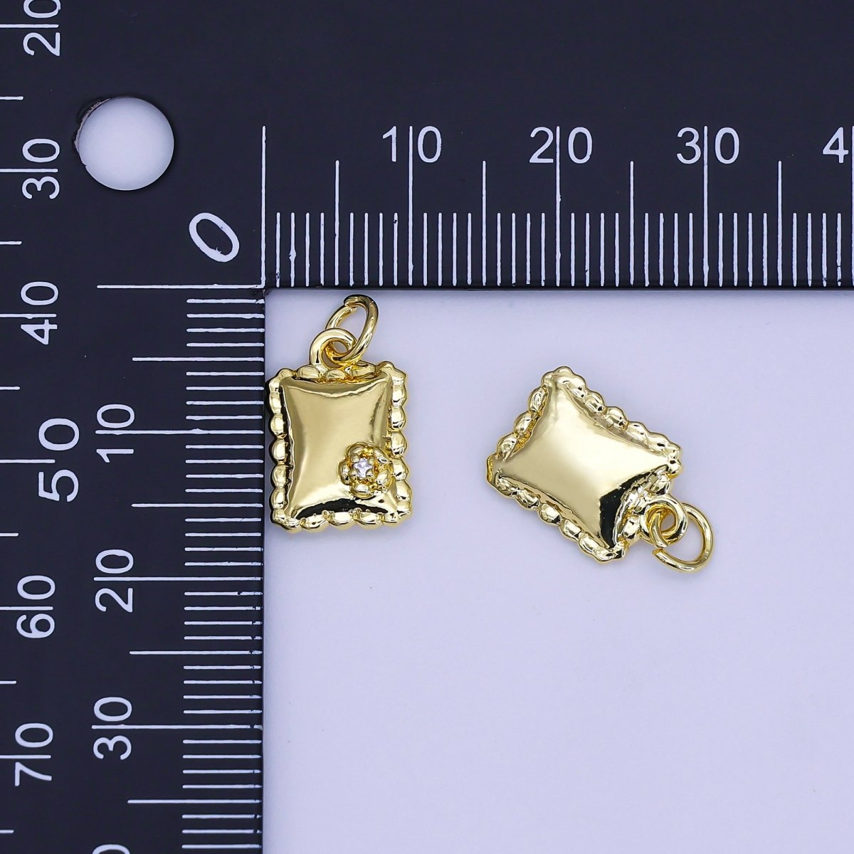 24K Gold Filled 14mm Micro Paved CZ Italian Ravioli Pasta Book Flower Charm | AJ306 - DLUXCA