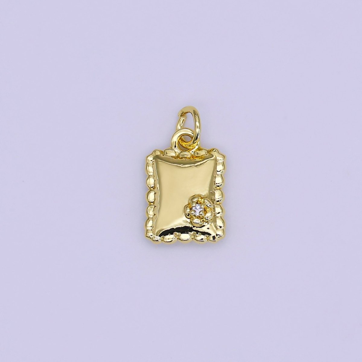 24K Gold Filled 14mm Micro Paved CZ Italian Ravioli Pasta Book Flower Charm | AJ306 - DLUXCA