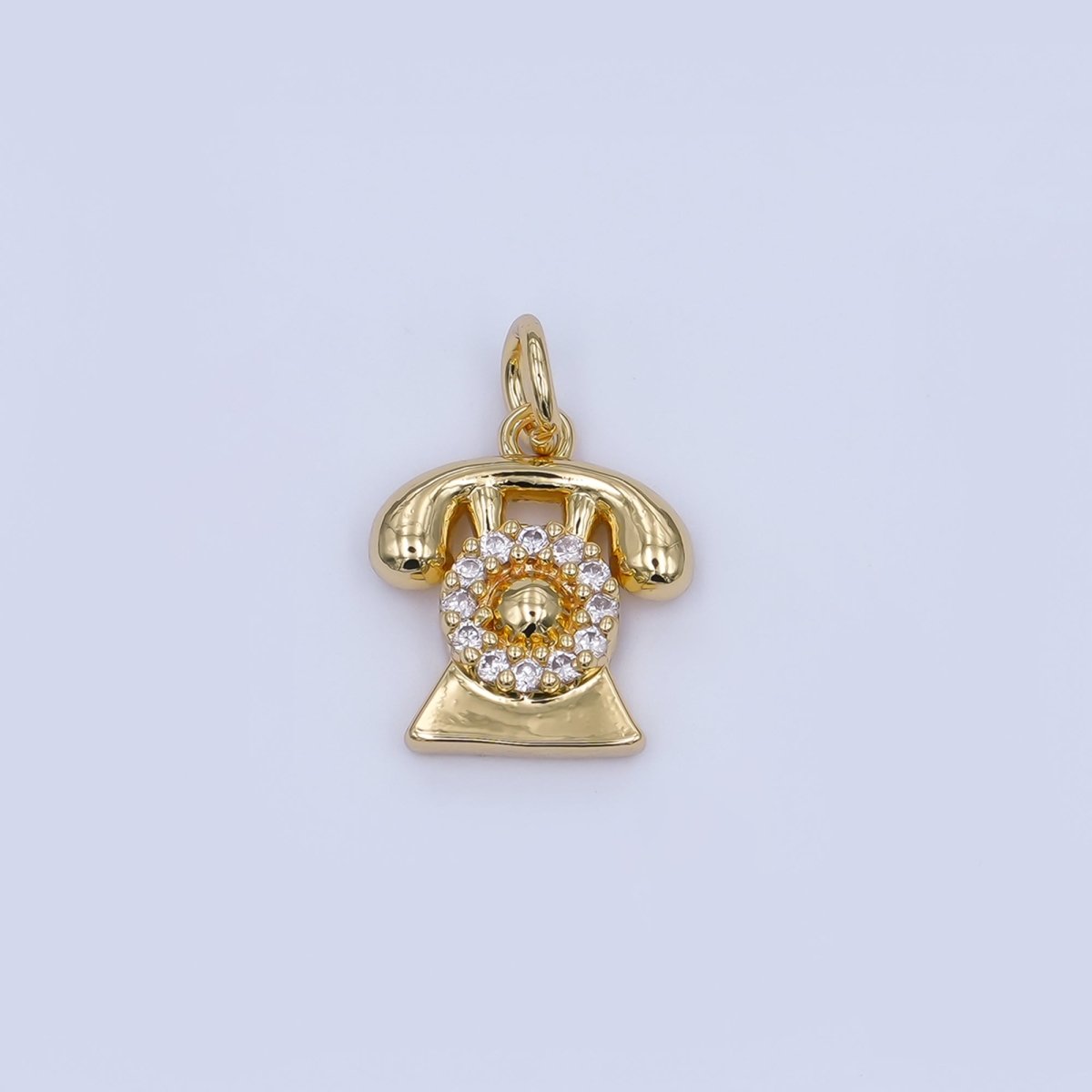 24K Gold Filled 14mm Micro Paved CZ Old Vintage Telephone Charm | N971 - DLUXCA