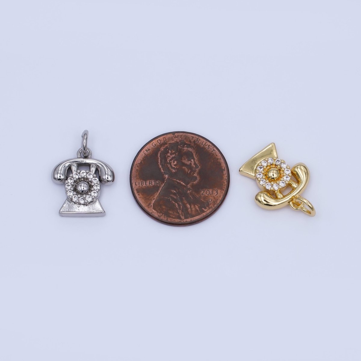 24K Gold Filled 14mm Micro Paved CZ Old Vintage Telephone Charm | N971 - DLUXCA