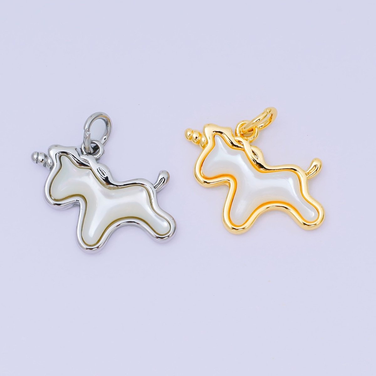 24K Gold Filled 14mm Mother of Pearl Tiny Pony Unicorn Charm in Gold & Silver | AH - 594 - DLUXCA