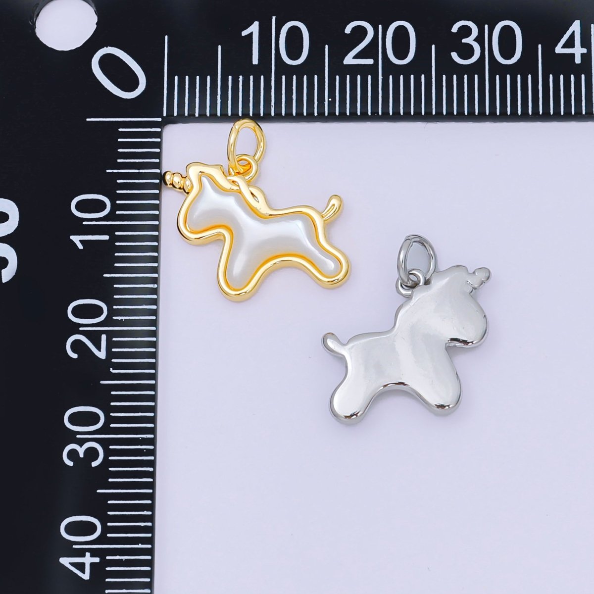 24K Gold Filled 14mm Mother of Pearl Tiny Pony Unicorn Charm in Gold & Silver | AH - 594 - DLUXCA