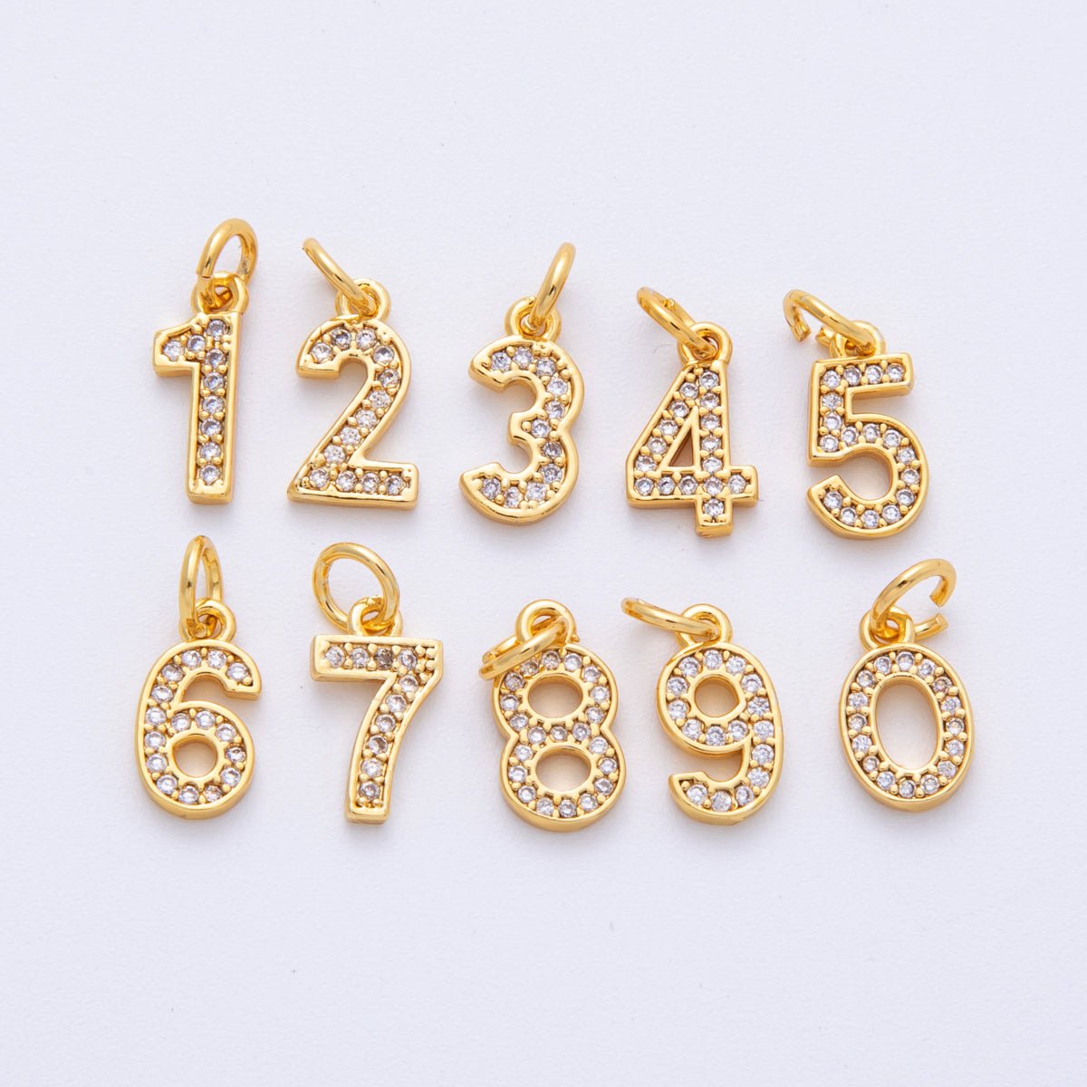 24K Gold Filled 14mm Number 0 - 9 Clear Micro Paved CZ Charm | N1025 - N1034 - DLUXCA
