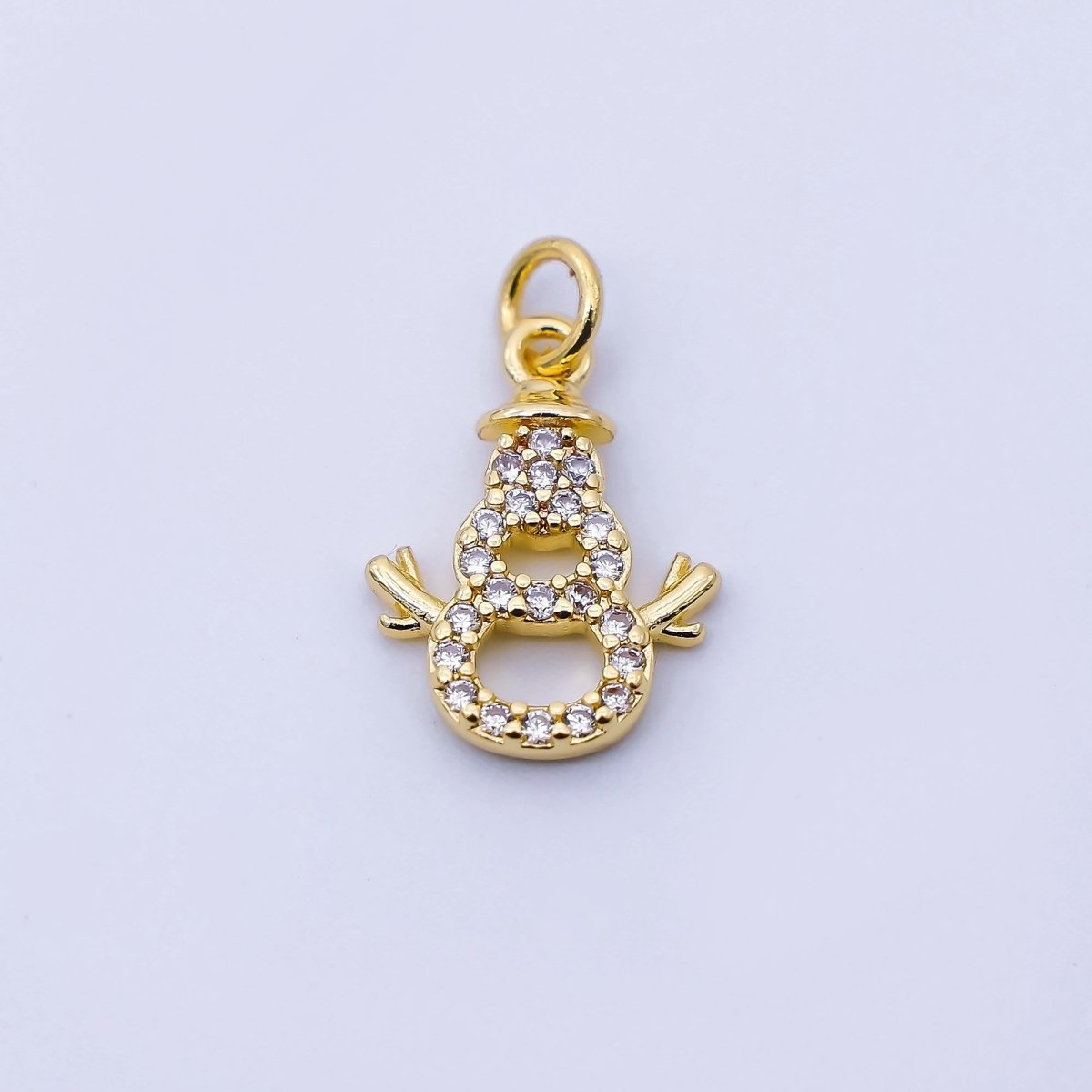 24K Gold Filled 14mm Open Micro Paved CZ Snowman Charm in Gold & Silver | E027 - DLUXCA