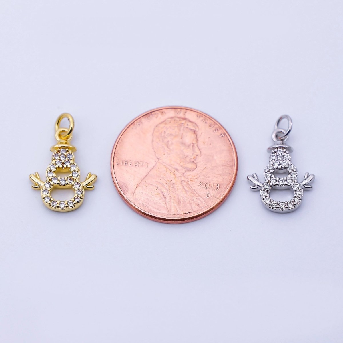 24K Gold Filled 14mm Open Micro Paved CZ Snowman Charm in Gold & Silver | E027 - DLUXCA