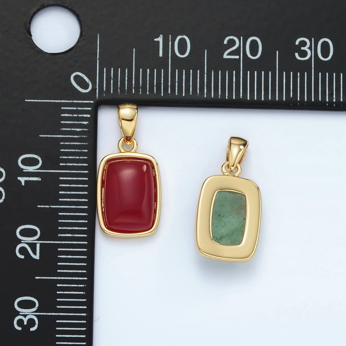 24K Gold Filled 14mm Rectangle Natural Gemstones Pendants | AA1402 - AA1406 - DLUXCA