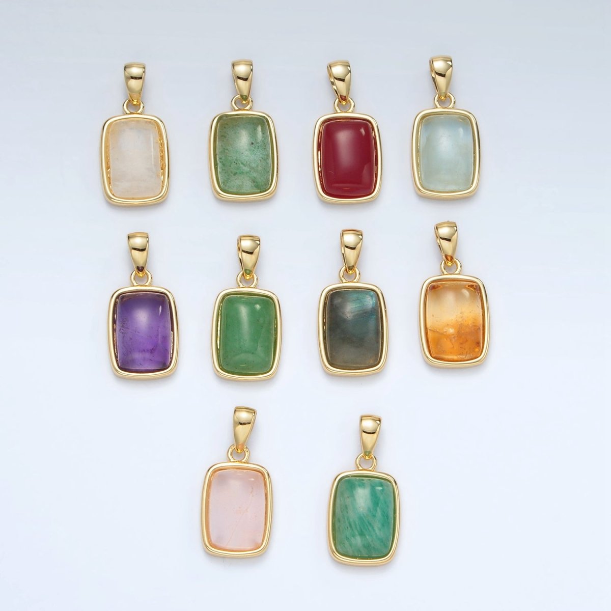 24K Gold Filled 14mm Rectangle Natural Gemstones Pendants | AA1402 - AA1406 - DLUXCA