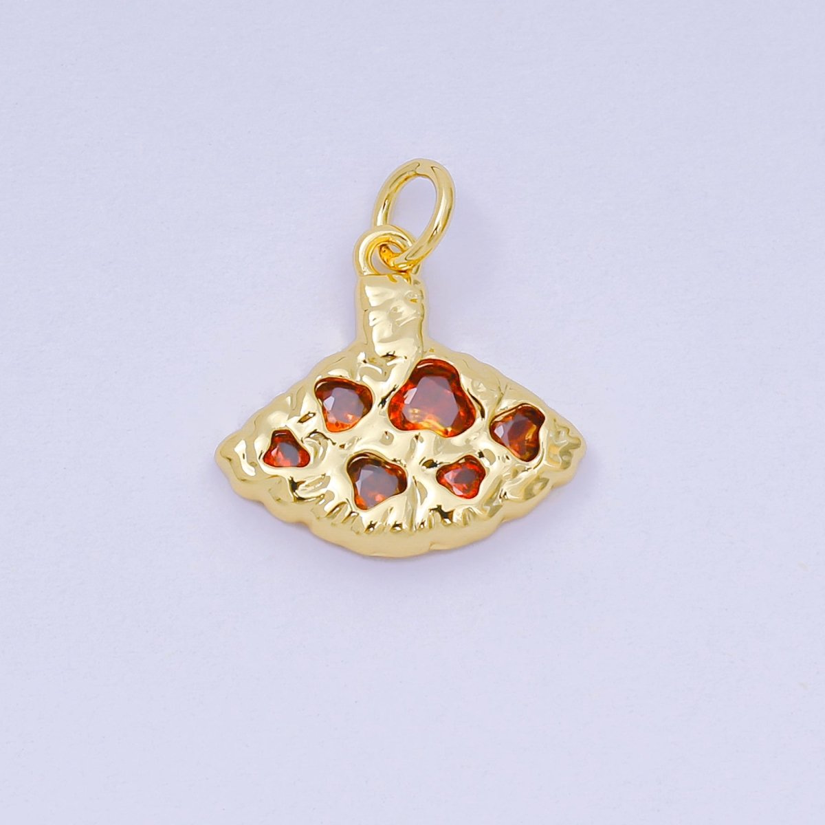 24K Gold Filled 14mm Red CZ Slice of Pizza Charm | AH - 679 - DLUXCA
