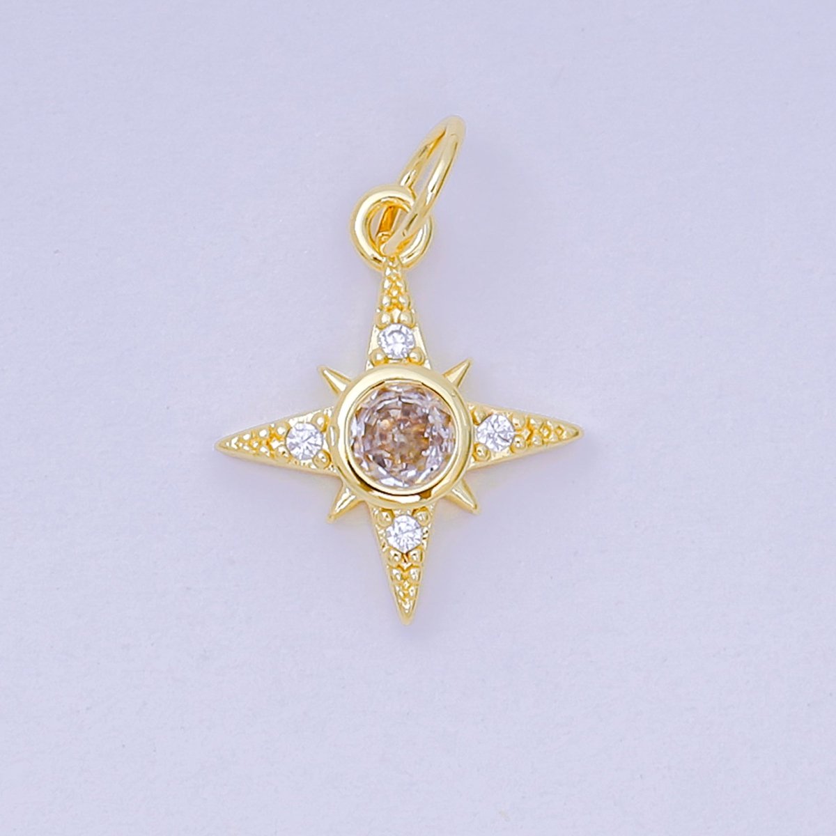 24K Gold Filled 14mm Round CZ North Celestial Star Charm | AH - 684 - DLUXCA