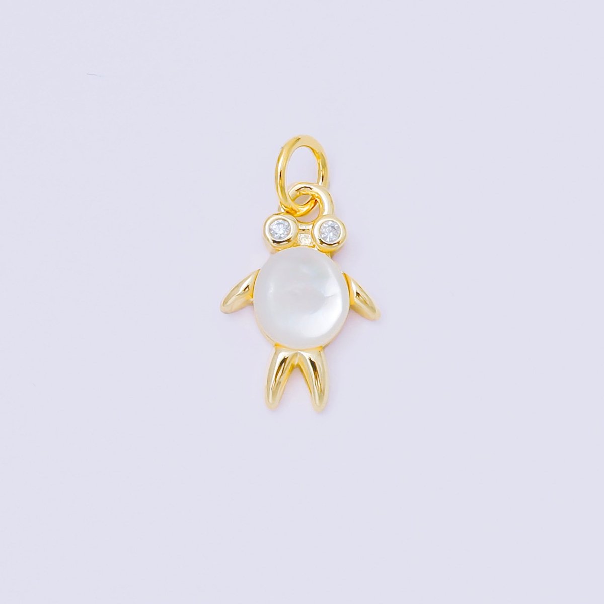 24K Gold Filled 14mm Round CZ Under the Sea Turtle Shell Pearl Charm | AC1588 - DLUXCA