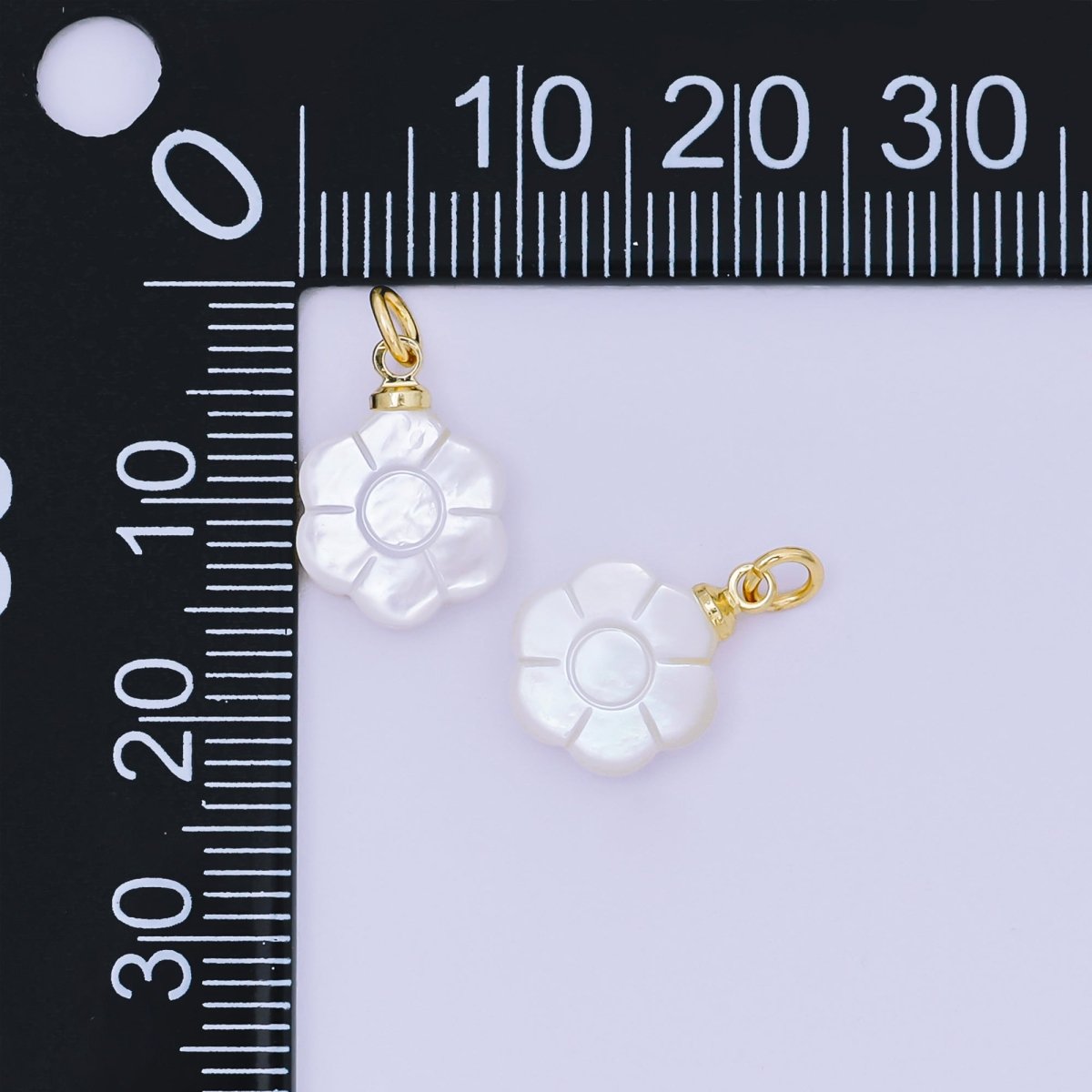 24K Gold Filled 14mm Shell Pearl White Flower Bloom Charm | P1598 - DLUXCA
