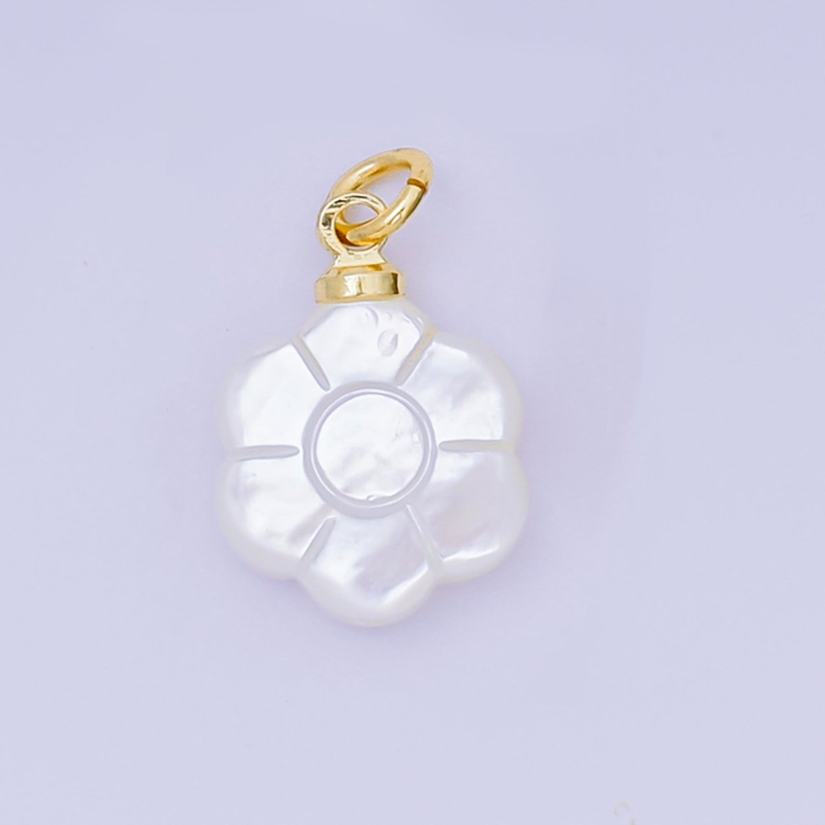 24K Gold Filled 14mm Shell Pearl White Flower Bloom Charm | P1598 - DLUXCA