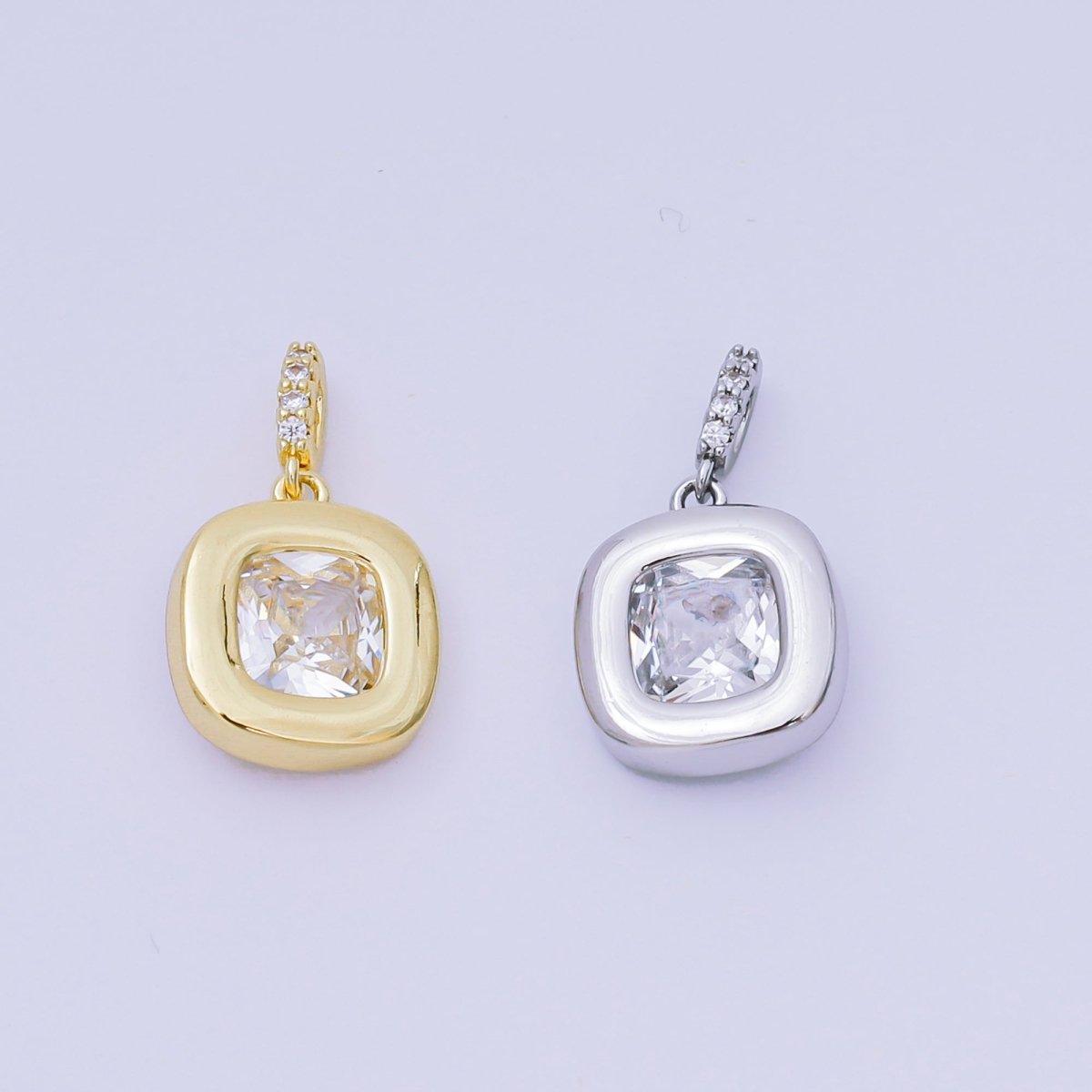 24K Gold Filled 14mm Square CZ Rounded Bezel Rectangular Center point Pendant in Gold & Silver | AH - 527 - DLUXCA