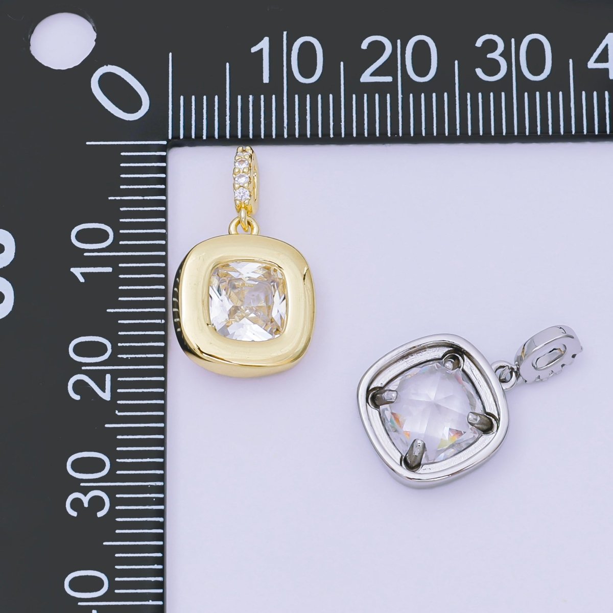 24K Gold Filled 14mm Square CZ Rounded Bezel Rectangular Center point Pendant in Gold & Silver | AH - 527 - DLUXCA