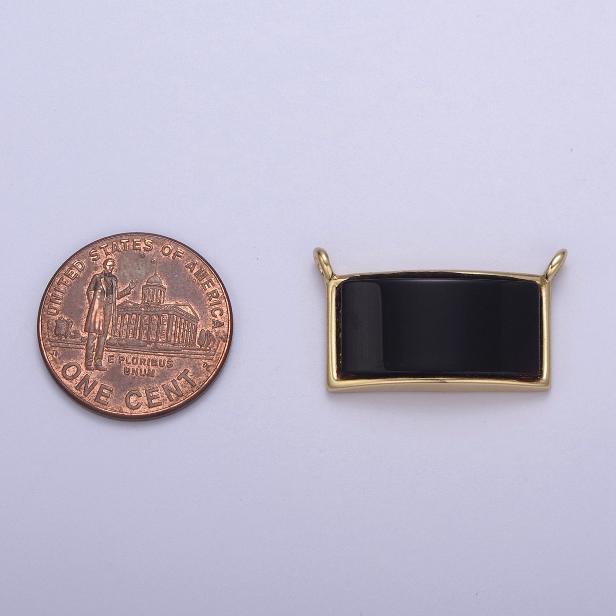 24K Gold Filled 14mm x 24mm Black Onyx Gemstone Rectangle Connector | F759 - DLUXCA