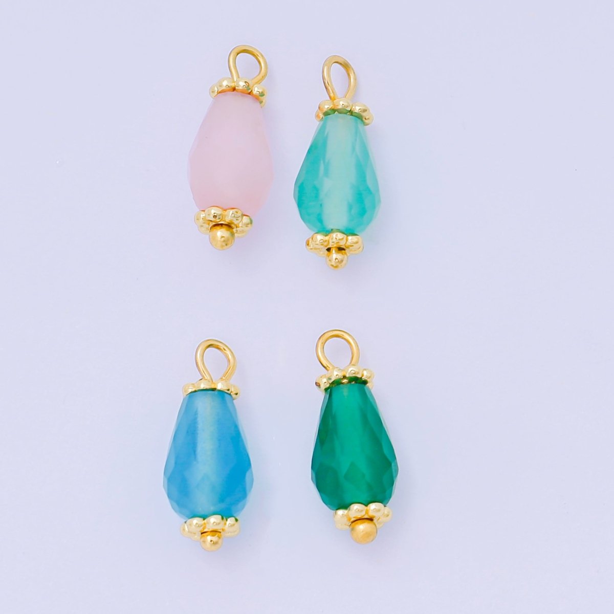 24K Gold Filled 15.5mm Acrylic Art Pastel Paradise Teardrop Charm in Pink, Blue, & Green | AH - 657 AH - 658 - DLUXCA