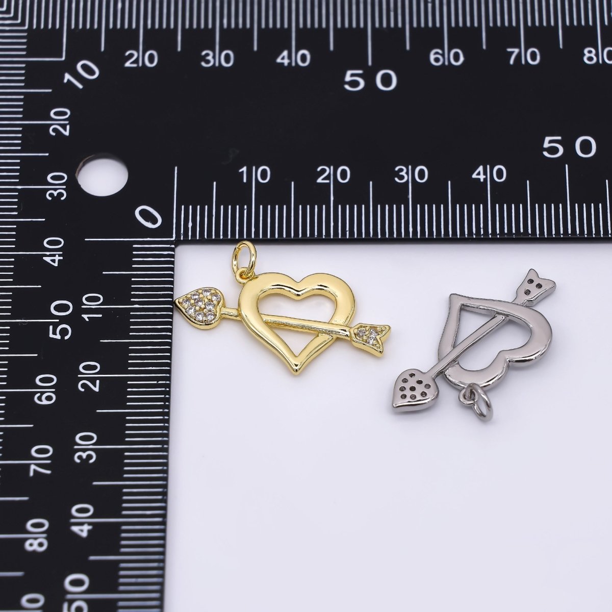 24K Gold Filled 15.5mm Micro Paved CZ Open Heart Arrow Charm in Gold & Silver | AC1597 - DLUXCA