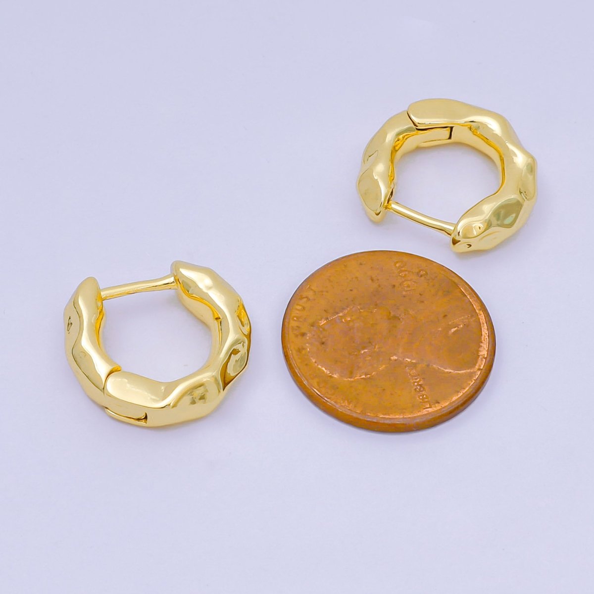 24K Gold Filled 15.5mm Molten Geometric Hoop Earrings in Gold & Silver | AJ136 AJ137 - DLUXCA