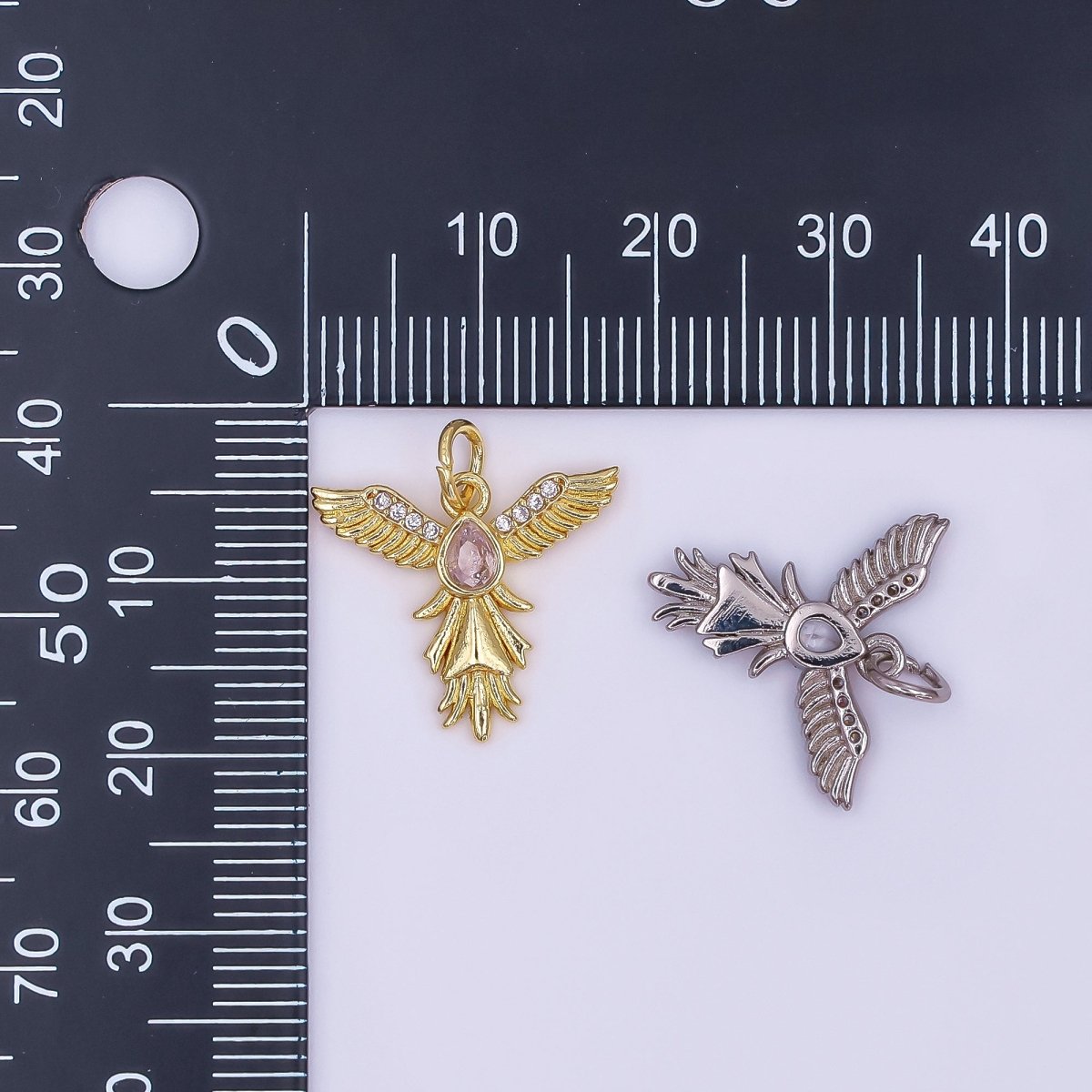 24K Gold Filled 15.5mm Teardrop CZ Heavenly Angel Wing Charm in Gold & Silver | AF490 - DLUXCA