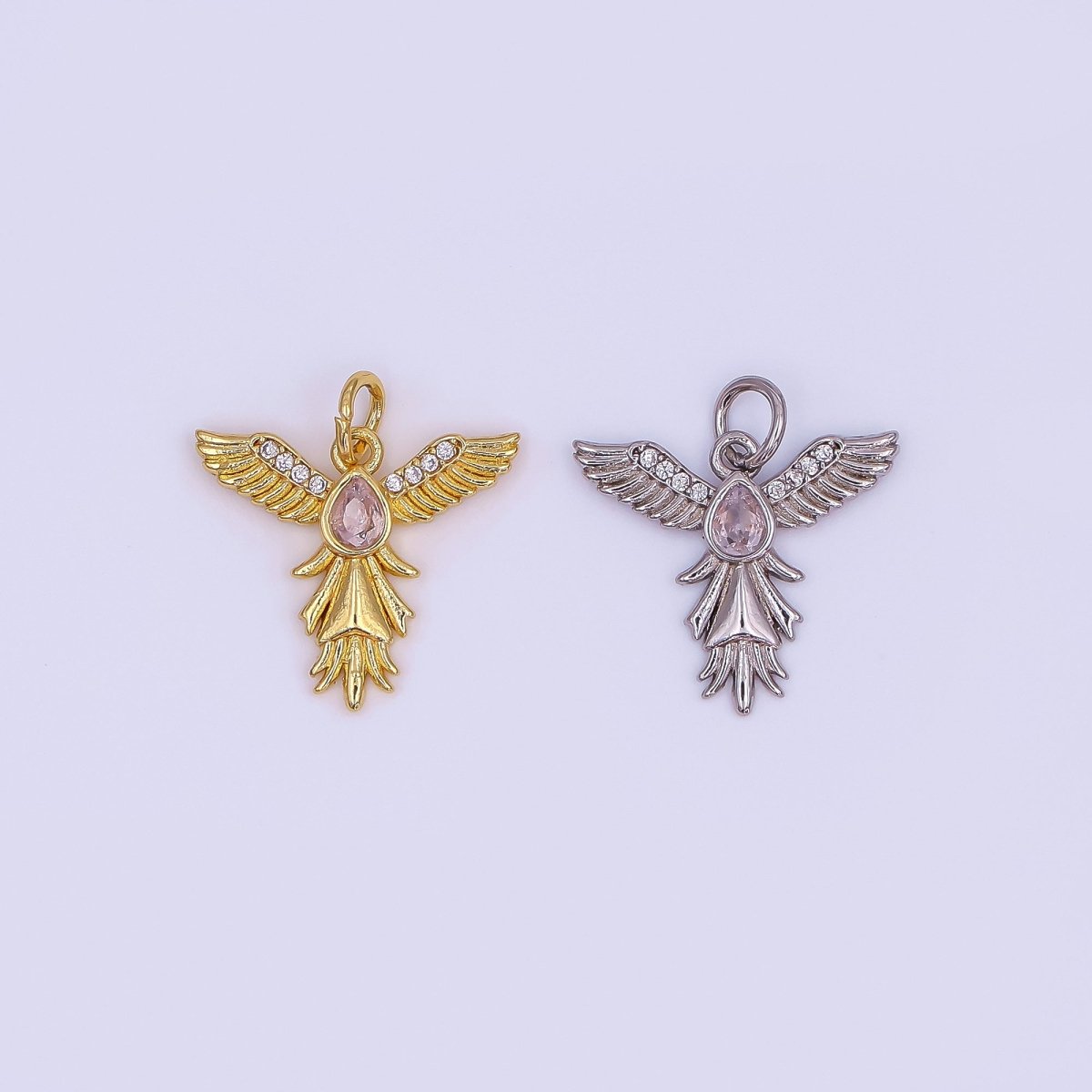 24K Gold Filled 15.5mm Teardrop CZ Heavenly Angel Wing Charm in Gold & Silver | AF490 - DLUXCA