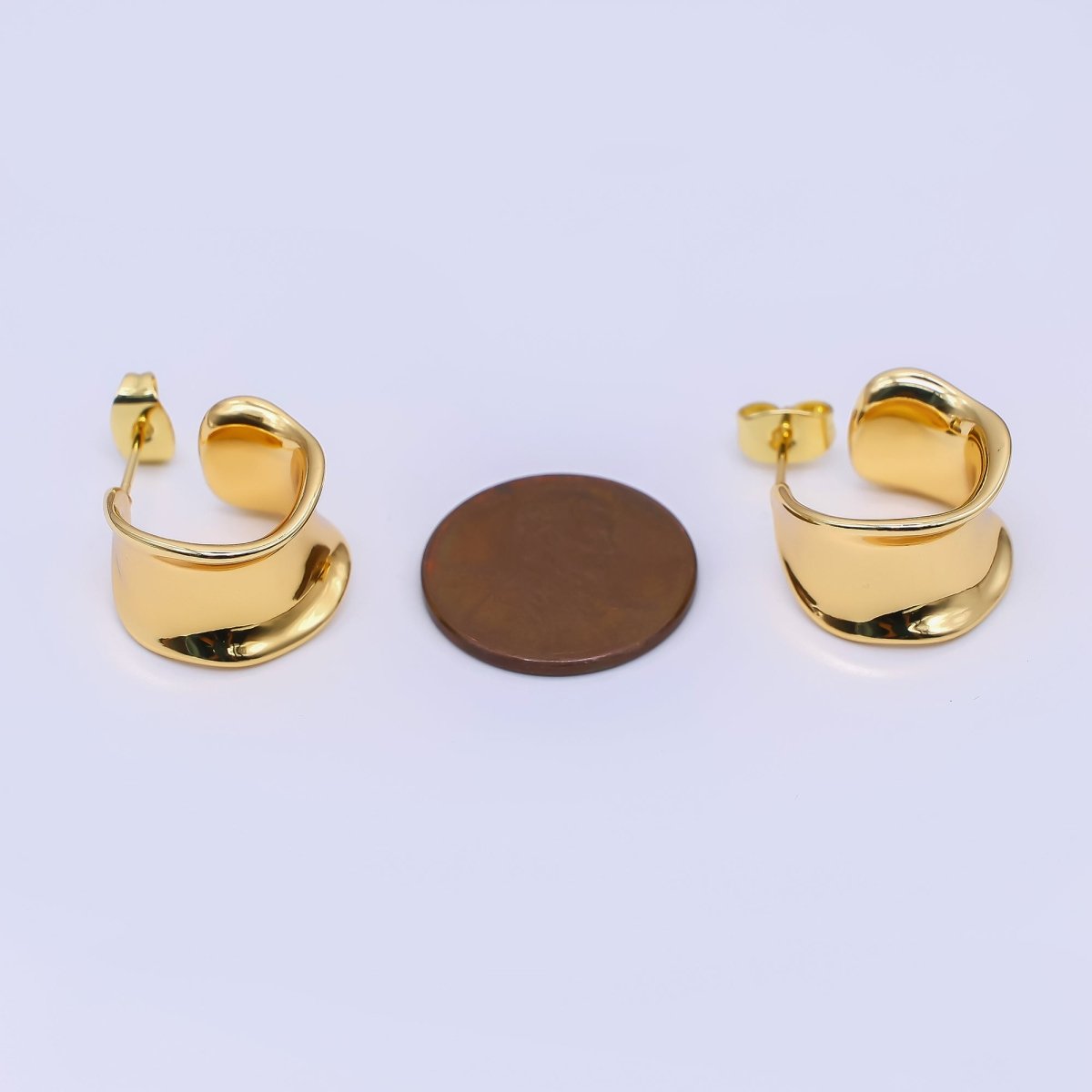 24K Gold Filled 15.5mm Wide Molten C - Shaped Hoop Earrings | AI464 - DLUXCA