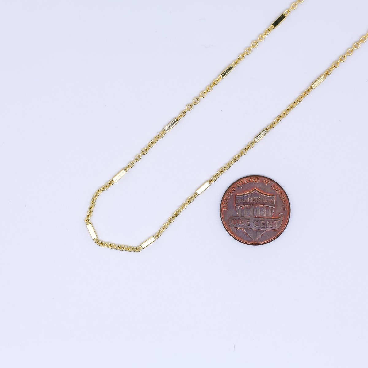 24K Gold Filled 1.5mm Bar Link Cube Tube Bar Cable Chain by Yard | ROLL - 1651 - DLUXCA