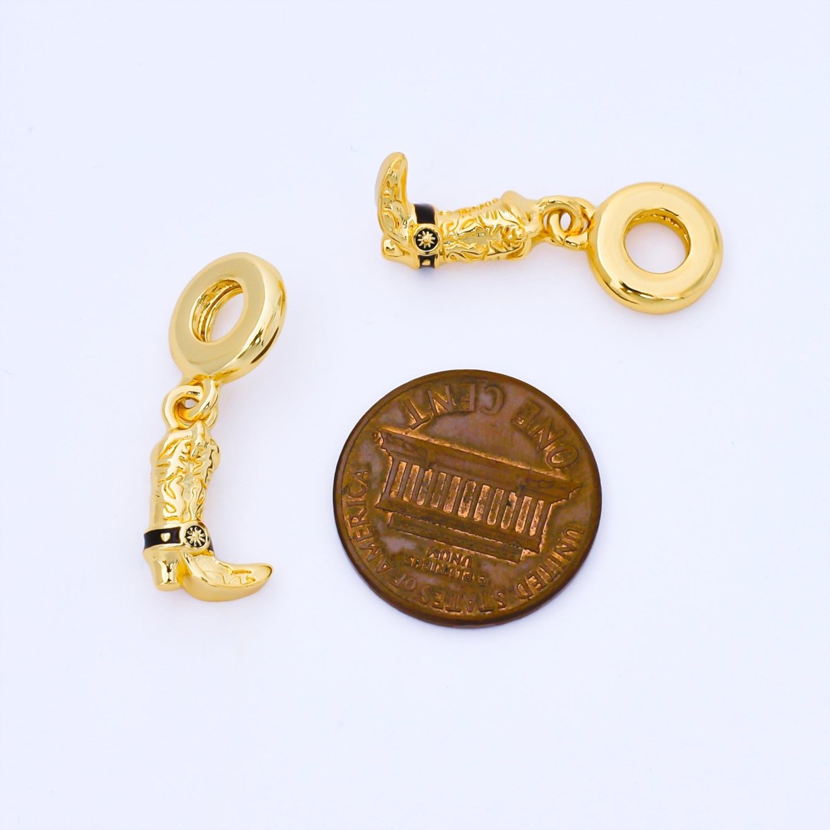 24K Gold Filled 15mm Black Cowboy Boots Rondelle Drop Pendant | AF1570 - DLUXCA