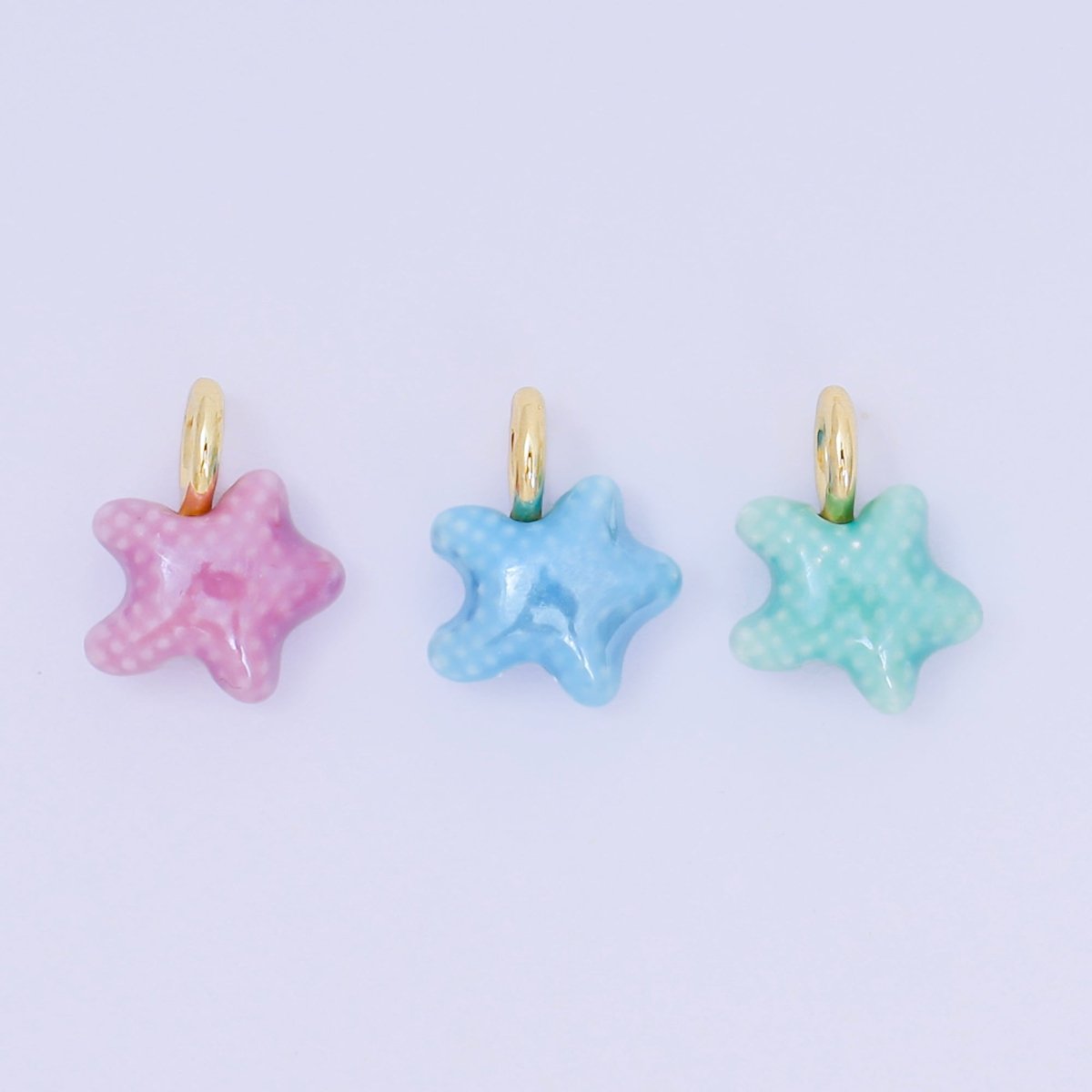 24K Gold Filled 15mm Ceramic Art Pastel Polkadot Star Charm in Blue, Green, & Purple | D - 481 D - 512 - DLUXCA