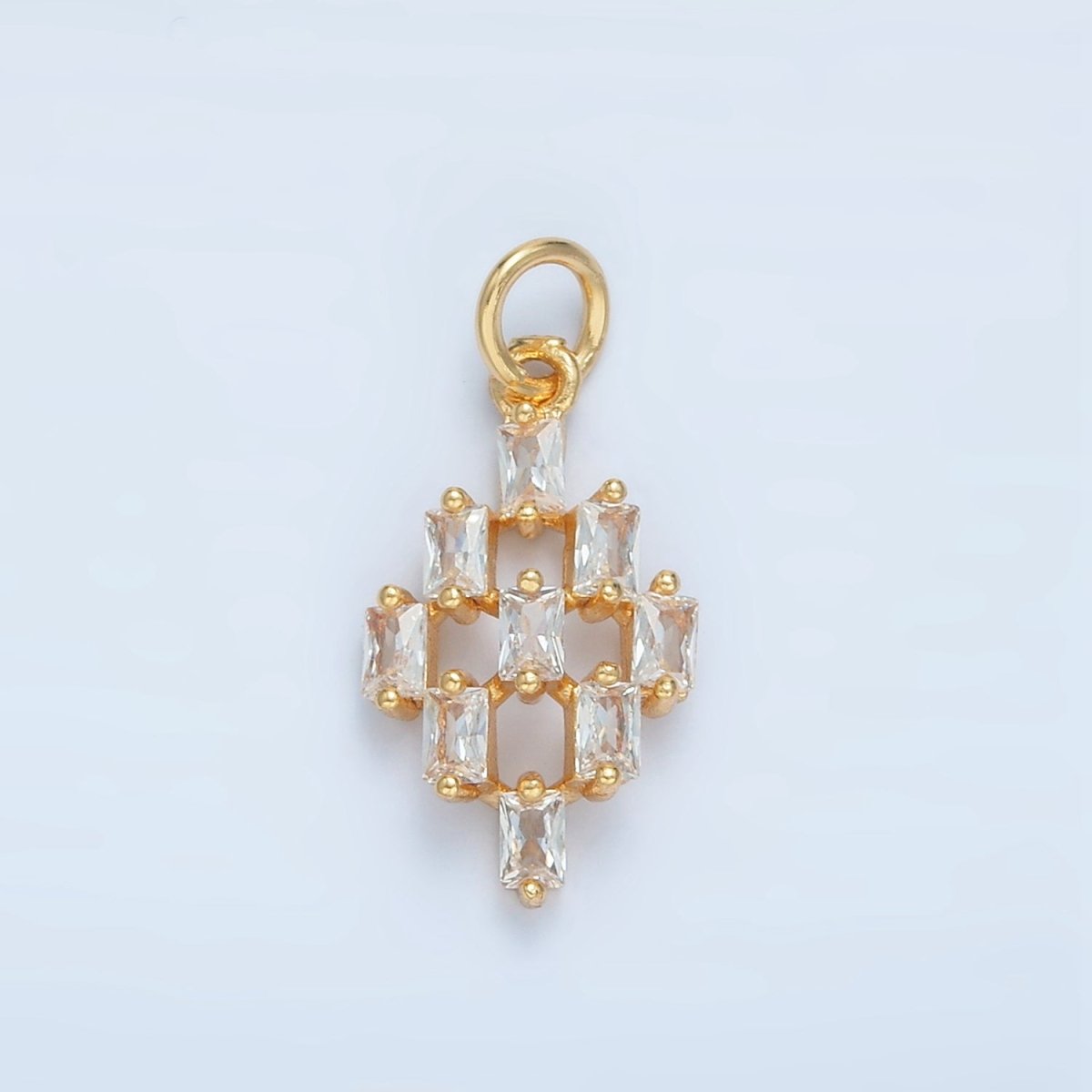 24K Gold Filled 15mm Clear CZ Baguette Geometric Checkered Open Charm | X290 - DLUXCA