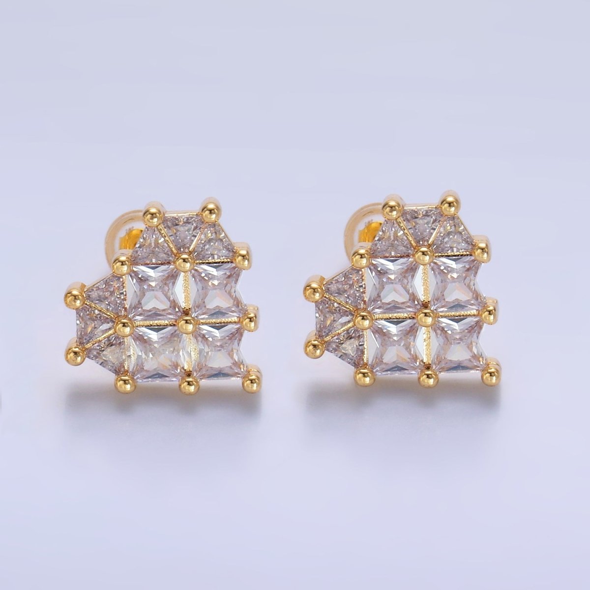 24K Gold Filled 15mm Clear CZ Heart Stud Earrings | AB730 - DLUXCA