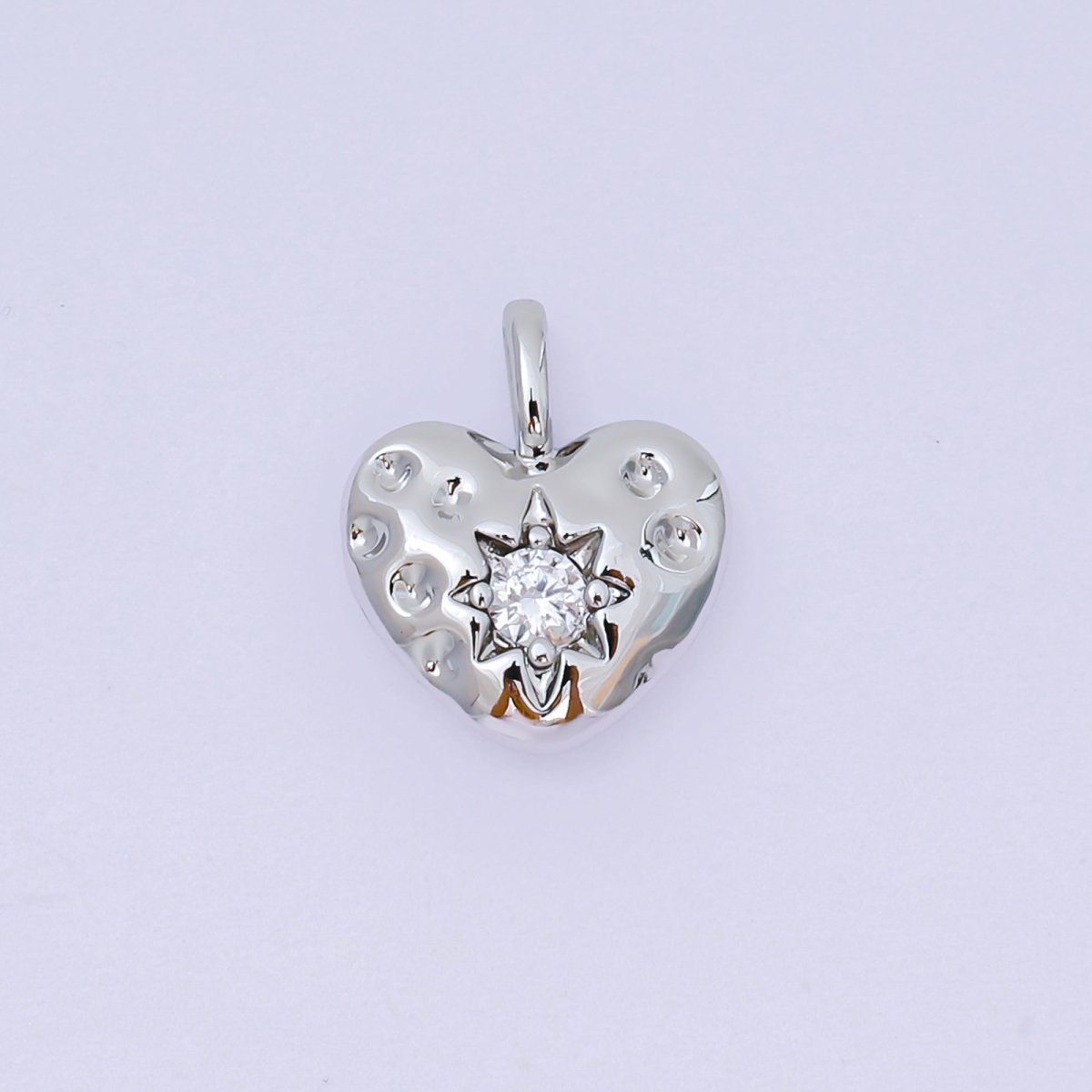 24K Gold Filled 15mm Clear CZ Star Chubby Heart Pendant in Gold & Silver | AH516 - DLUXCA