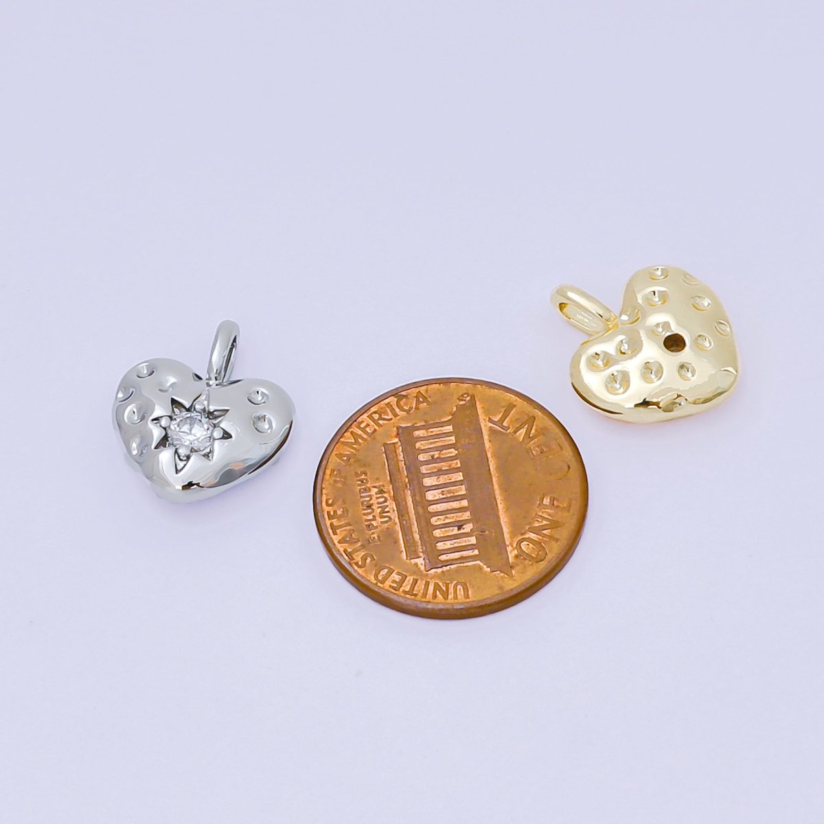 24K Gold Filled 15mm Clear CZ Star Chubby Heart Pendant in Gold & Silver | AH516 - DLUXCA