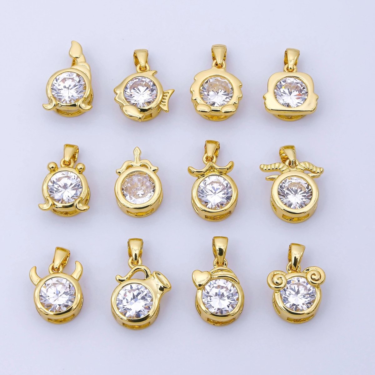 24K Gold Filled 15mm Clear CZ Zodiac Sign Pendant | A1352 - A1357 - DLUXCA