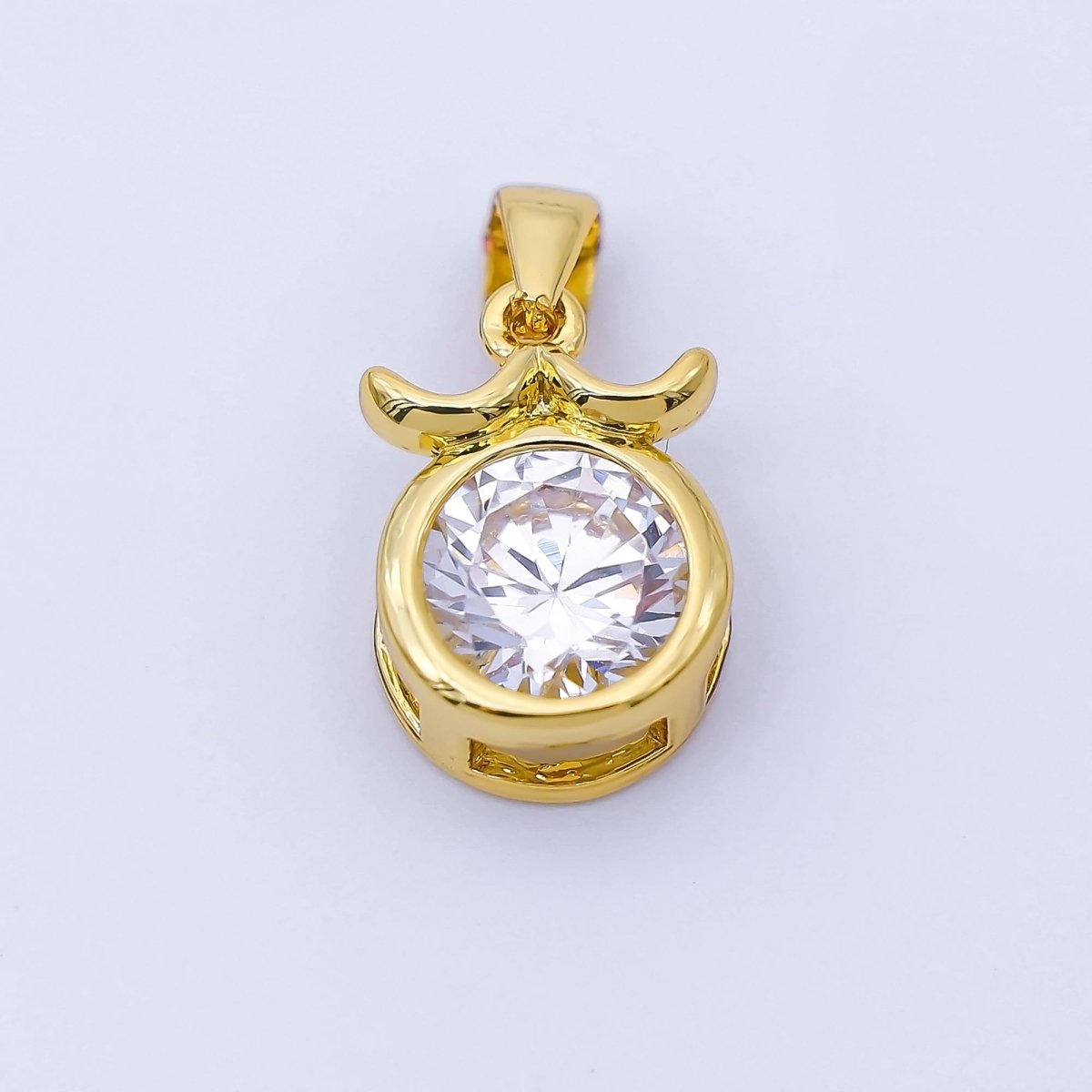 24K Gold Filled 15mm Clear CZ Zodiac Sign Pendant | A1352 - A1357 - DLUXCA