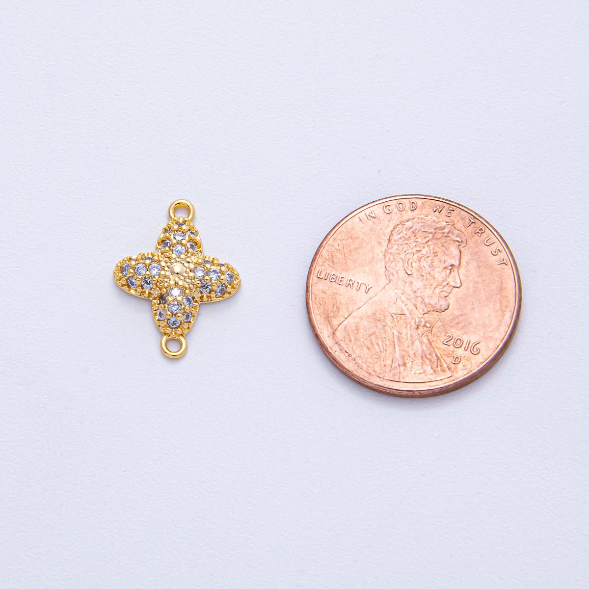 24K Gold Filled 15mm Clear Micro Paved CZ Clover Quatrefoil Connector | Y169 - DLUXCA