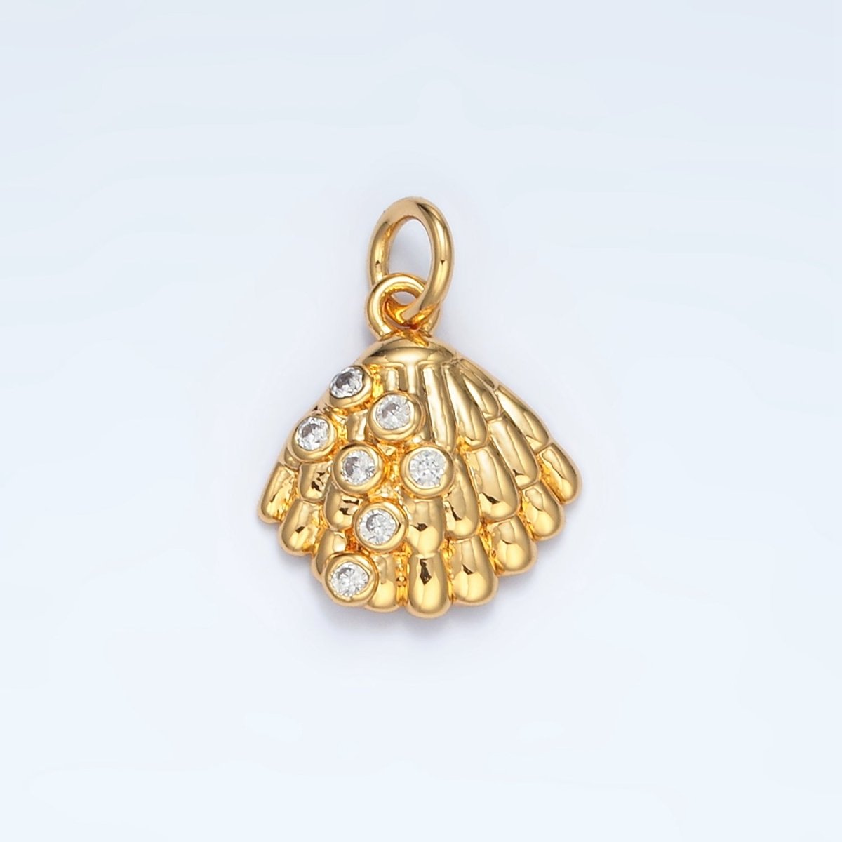 24K Gold Filled 15mm CZ Dotted Clam Sea Shell Charm in Gold & Silver | AG862 - DLUXCA