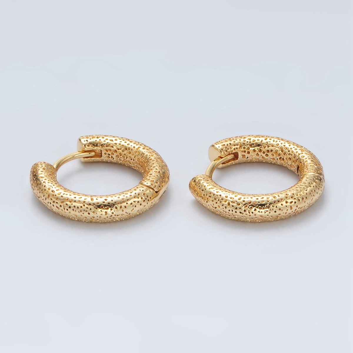 24K Gold Filled 15mm Dotted Textured Huggie Earrings | Q501 - DLUXCA