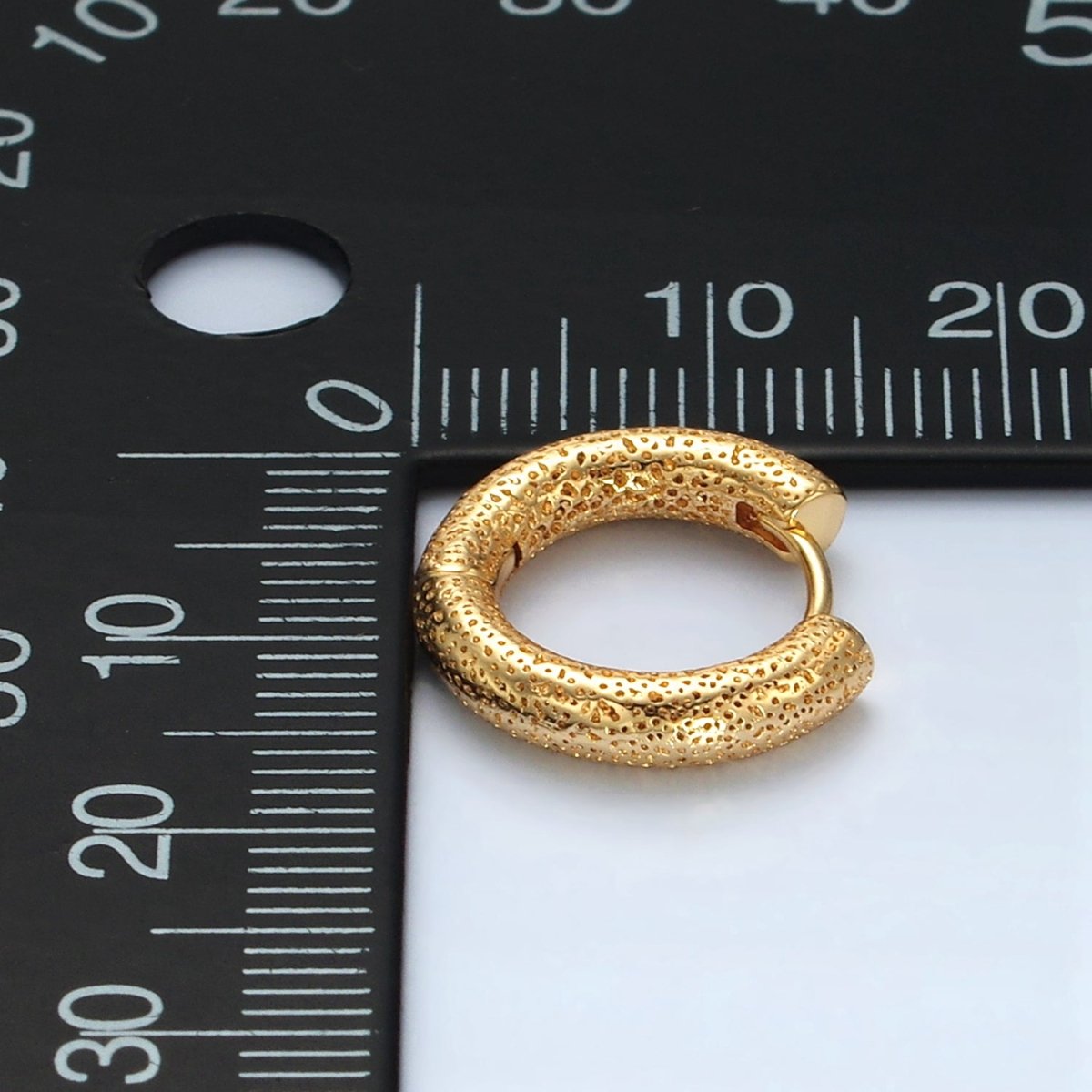 24K Gold Filled 15mm Dotted Textured Huggie Earrings | Q501 - DLUXCA