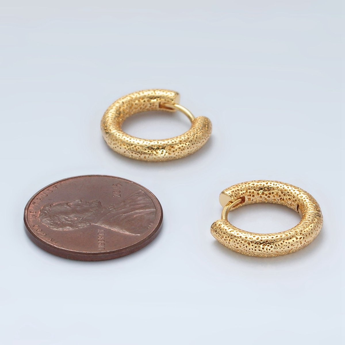 24K Gold Filled 15mm Dotted Textured Huggie Earrings | Q501 - DLUXCA