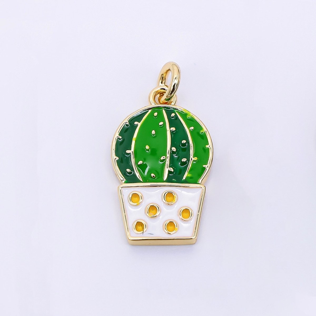 24K Gold Filled 15mm Enamel Art Cactus Plant Charm | AF - 515 - DLUXCA