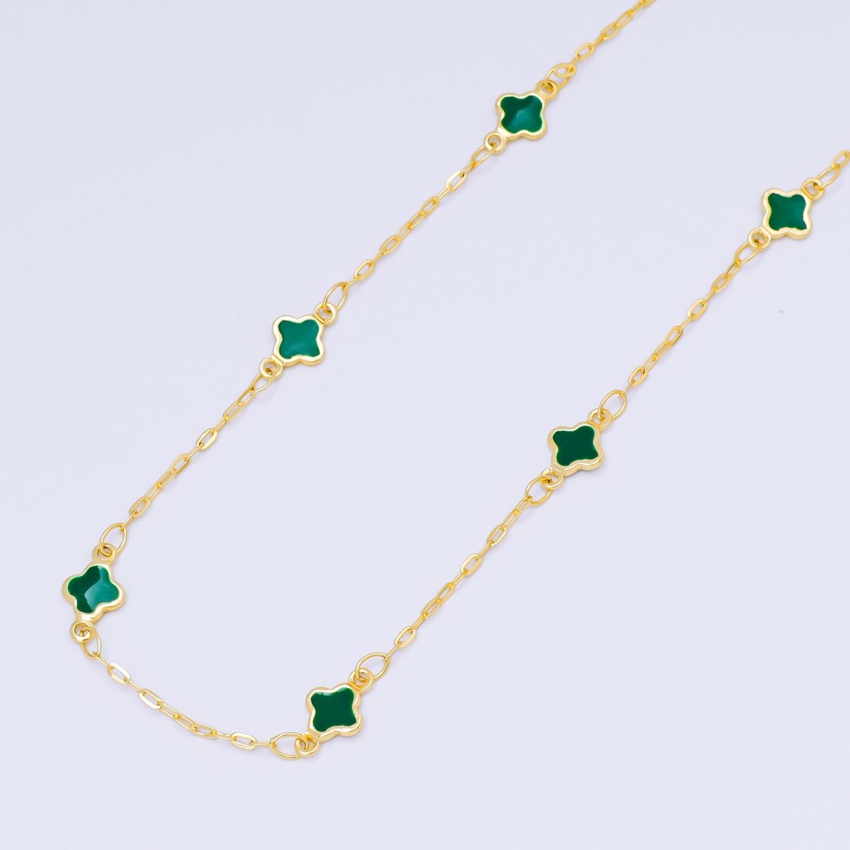 24K Gold Filled 1.5mm Enamel Lucky Clover Unfinished Satellite Chain by Yard | ROLL - 1675 - ROLL - 1678 - DLUXCA