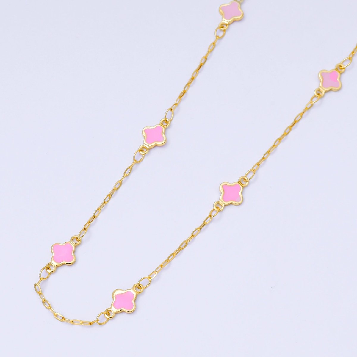 24K Gold Filled 1.5mm Enamel Lucky Clover Unfinished Satellite Chain by Yard | ROLL - 1675 - ROLL - 1678 - DLUXCA