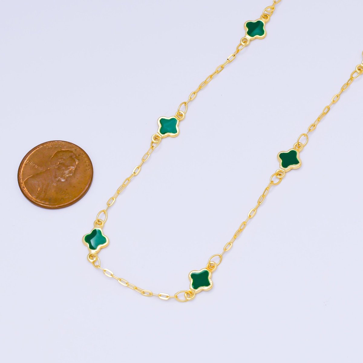 24K Gold Filled 1.5mm Enamel Lucky Clover Unfinished Satellite Chain by Yard | ROLL - 1675 - ROLL - 1678 - DLUXCA