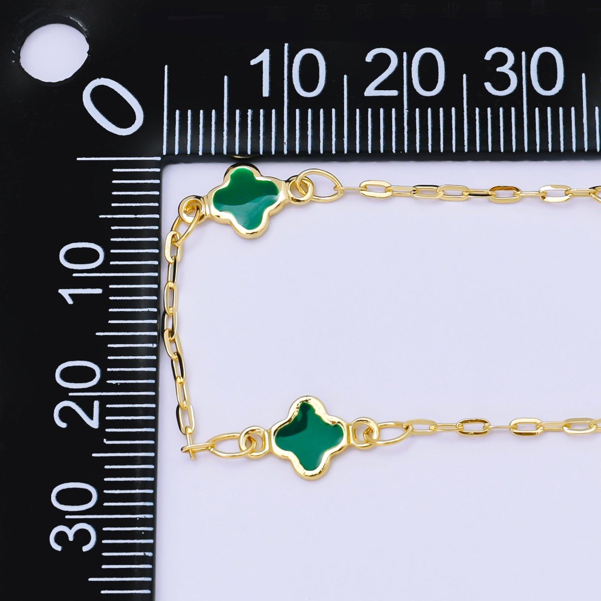 24K Gold Filled 1.5mm Enamel Lucky Clover Unfinished Satellite Chain by Yard | ROLL - 1675 - ROLL - 1678 - DLUXCA