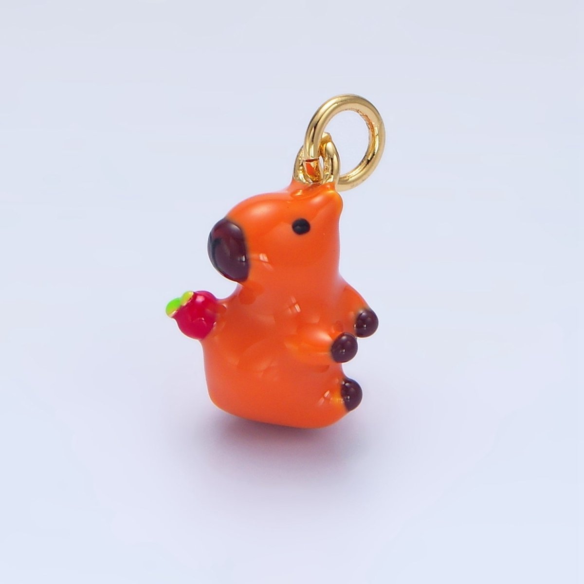 24K Gold Filled 15mm Glass Apple Capybara Animal Charm | X307 - DLUXCA