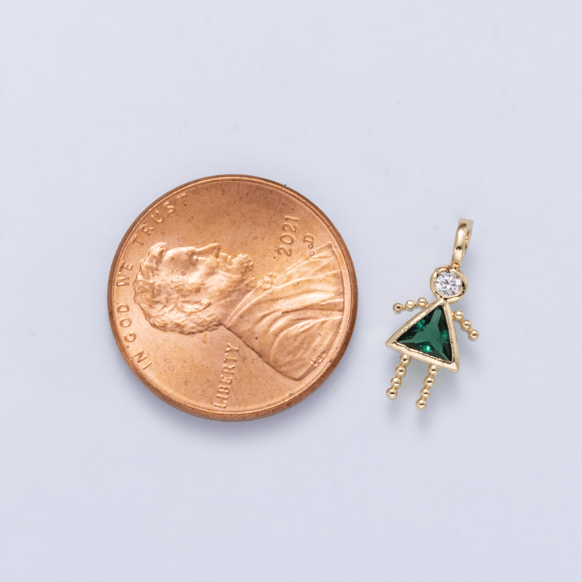 24K Gold Filled 15mm Green, Clear CZ Triangle Little Girl Silhouette Charm | Charms-01263 Charms-01264 - DLUXCA