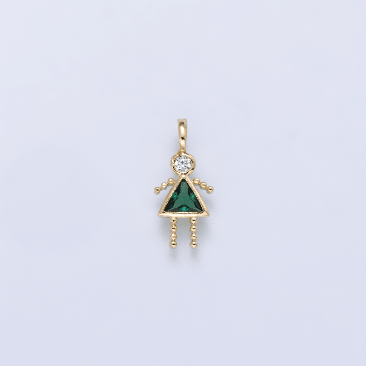 24K Gold Filled 15mm Green, Clear CZ Triangle Little Girl Silhouette Charm | Charms-01263 Charms-01264 - DLUXCA