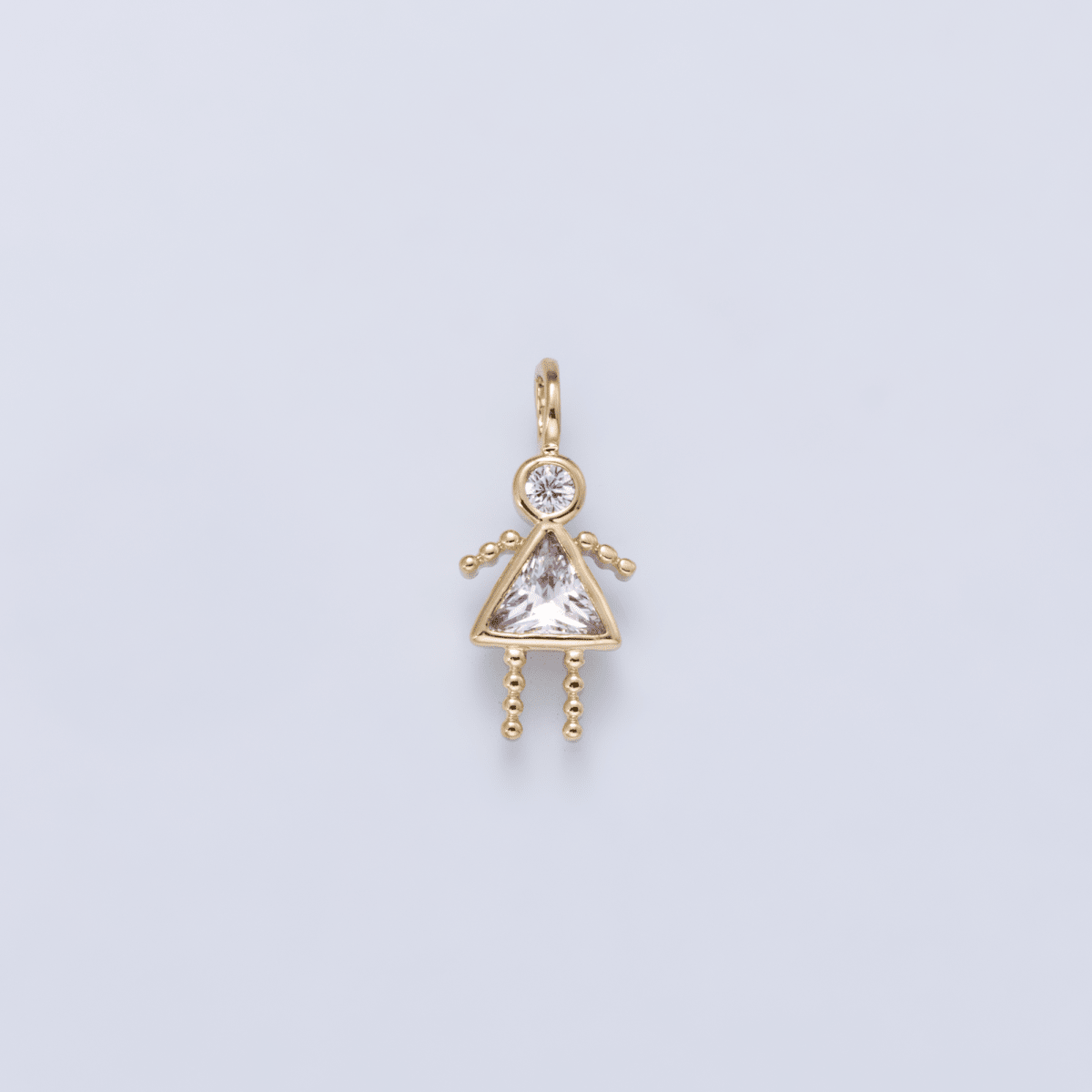 24K Gold Filled 15mm Green, Clear CZ Triangle Little Girl Silhouette Charm | Charms-01263 Charms-01264 - DLUXCA